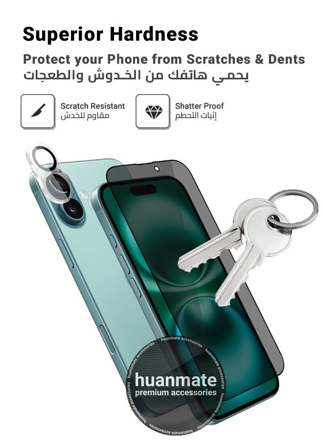 huanmate - 2 in 1 Apple iPhone 16 Plus Protection Pack - Anti-Peeping Privacy Glass Screen Protector & Camera Lens Protector, Premium Edge-to-Edge, High Transparency, Anti-Explosion, Easy Installation - Image 1