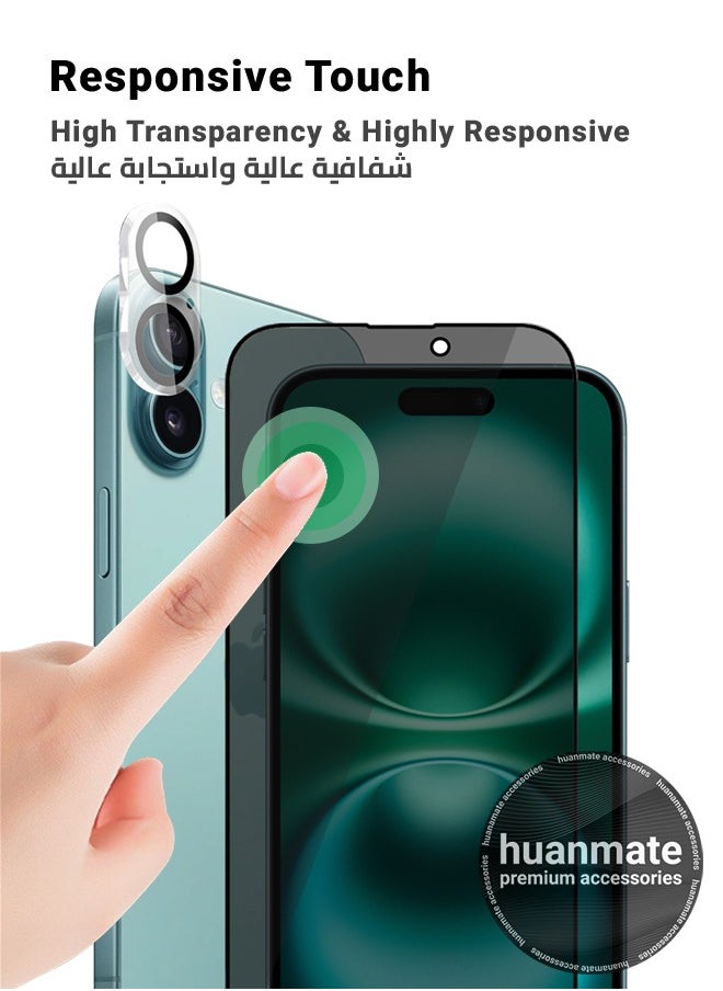 huanmate - 2 in 1 Apple iPhone 16 Plus Protection Pack - Anti-Peeping Privacy Glass Screen Protector & Camera Lens Protector, Premium Edge-to-Edge, High Transparency, Anti-Explosion, Easy Installation - Image 1