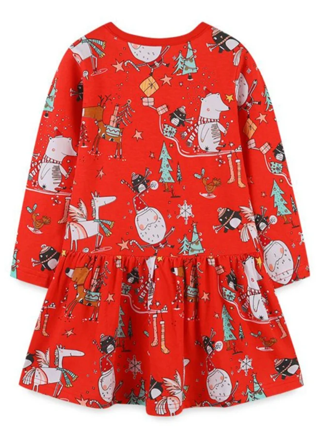 YUNIQEE Red A-Line Crew Neck Printed Dress