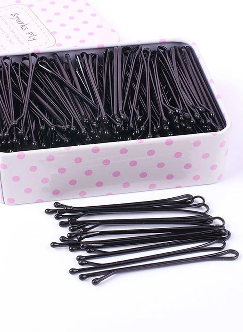 جلامكيت مجموعة من 100 دبوس شعر طويل مع علبة، دبابيس شعر سوداء كبيرة الحجم للكعكات، مشبك شعر فاخر بطول 5.5 سم للفتيات والنساء وحفلات الزفاف، رائع لجميع أنواع الشعر - Image 2