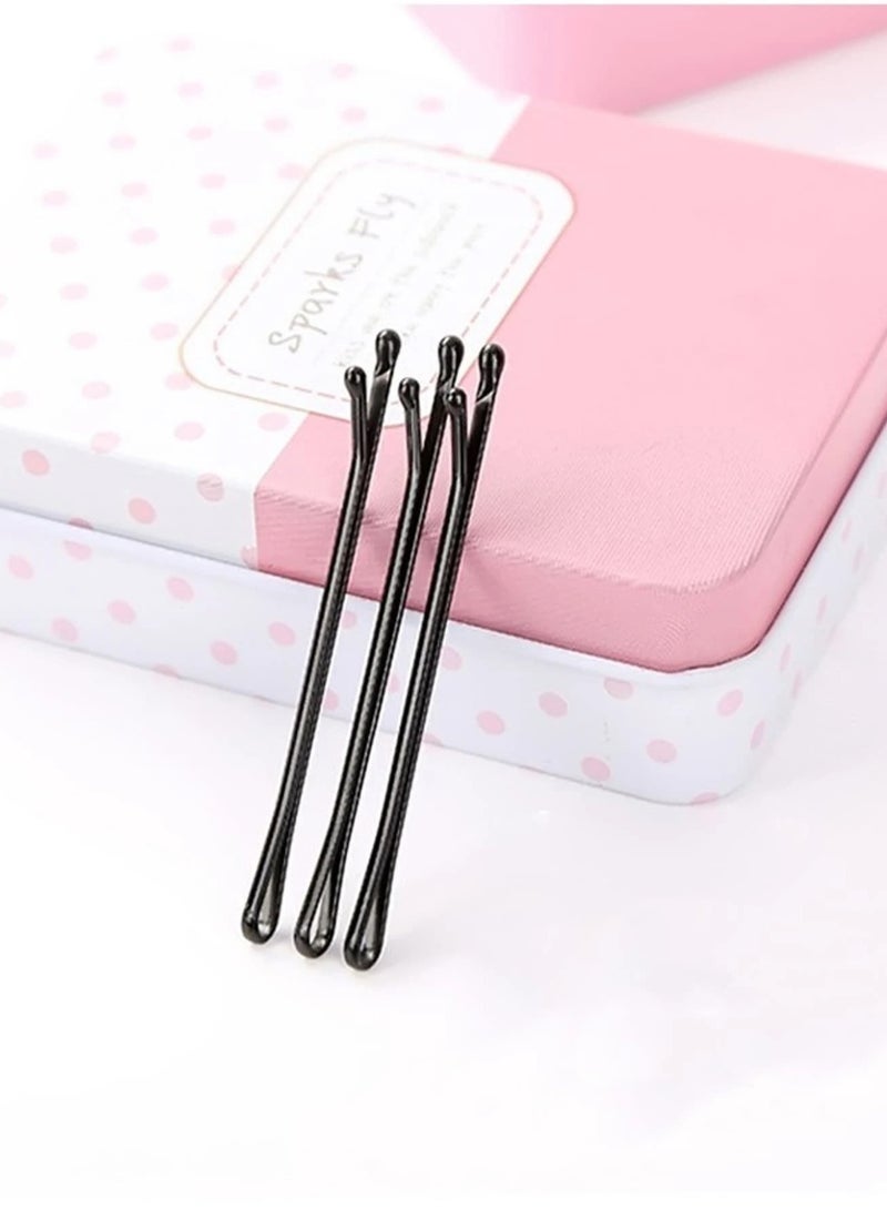 جلامكيت مجموعة من 100 دبوس شعر طويل مع علبة، دبابيس شعر سوداء كبيرة الحجم للكعكات، مشبك شعر فاخر بطول 5.5 سم للفتيات والنساء وحفلات الزفاف، رائع لجميع أنواع الشعر - Image 3