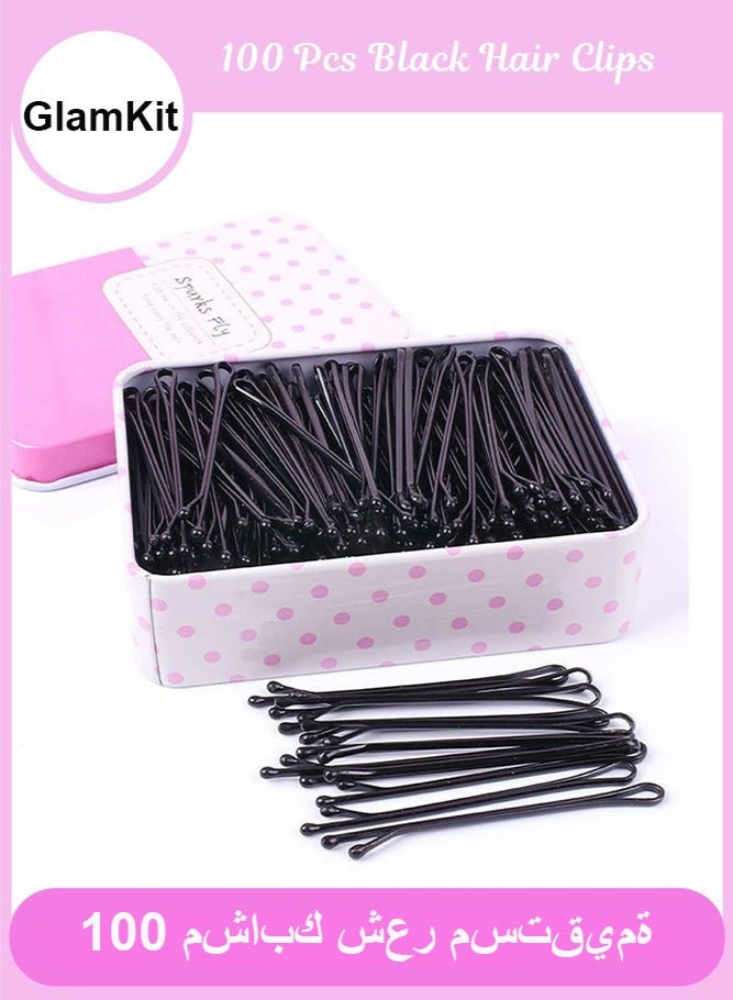 جلامكيت مجموعة من 100 دبوس شعر طويل مع علبة، دبابيس شعر سوداء كبيرة الحجم للكعكات، مشبك شعر فاخر بطول 5.5 سم للفتيات والنساء وحفلات الزفاف، رائع لجميع أنواع الشعر - Image 1