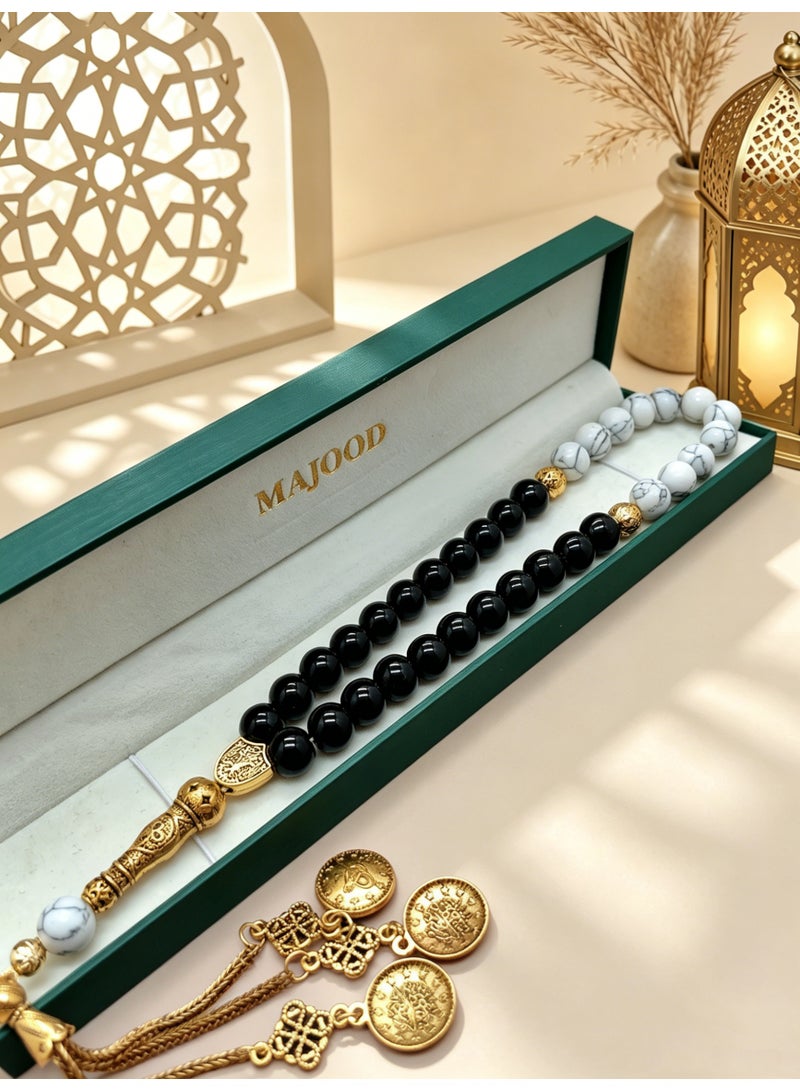 MAJOOD 33-Bead White Turquoise & Black Agate Prayer Beads Tasbih, 10mm Handmade Muslim Prayer Beads, Ramadan Gift for Men & Women - Image 5