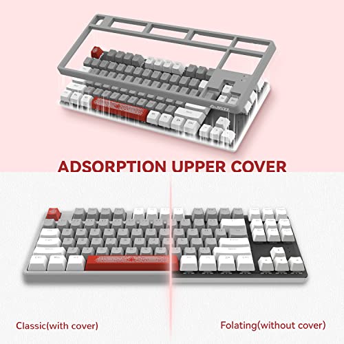 Magic-Refiner AK873 Gaming Keyboard,Rainbow Led Backlit,Hot-Swappable Linear Red Switch,PBT Keycap,75% TKL Layout,Ergonomic Mechanical Keyboard with Custom Coiled USB/Type-C Aviation Cable(White Grey) - Image 3