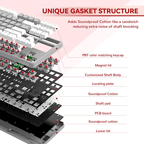 Magic-Refiner AK873 Gaming Keyboard,Rainbow Led Backlit,Hot-Swappable Linear Red Switch,PBT Keycap,75% TKL Layout,Ergonomic Mechanical Keyboard with Custom Coiled USB/Type-C Aviation Cable(White Grey) - Image 4
