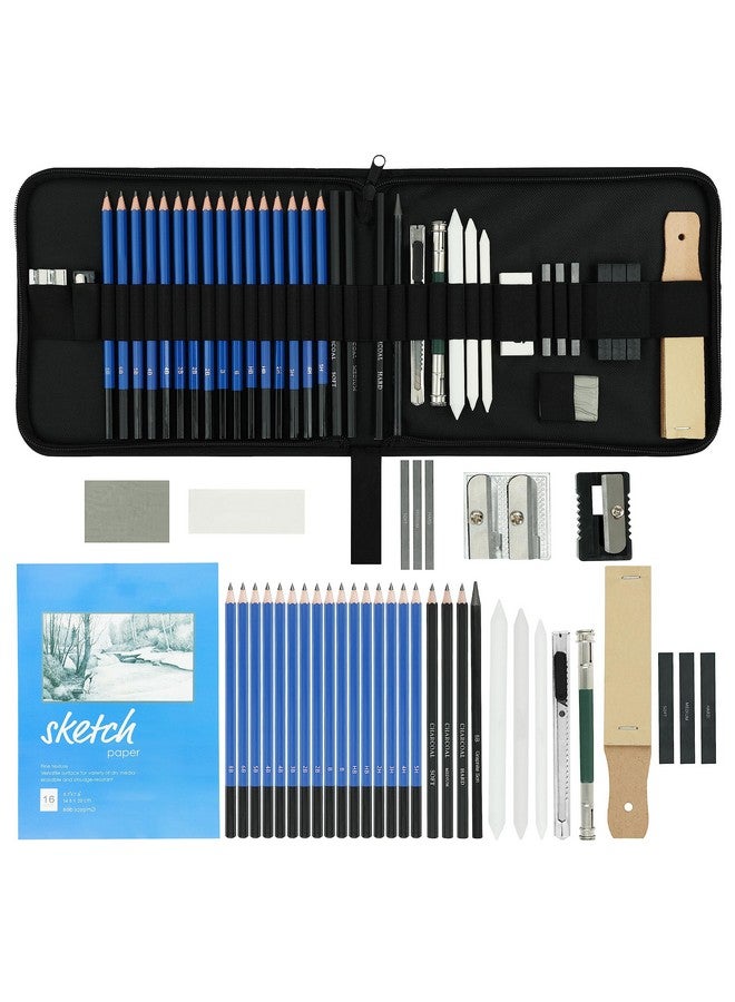 ABOUT SPACE Sketching Kit - 38 Pcs Professional Sketch & Drawing Tool Kit with Zipper Case-Includes Graphite&Charcoal Pencils,Graphite&Charcoal Sticks,Eraser,Sketch Book & Other Tools for Artists,Wood - Image 1