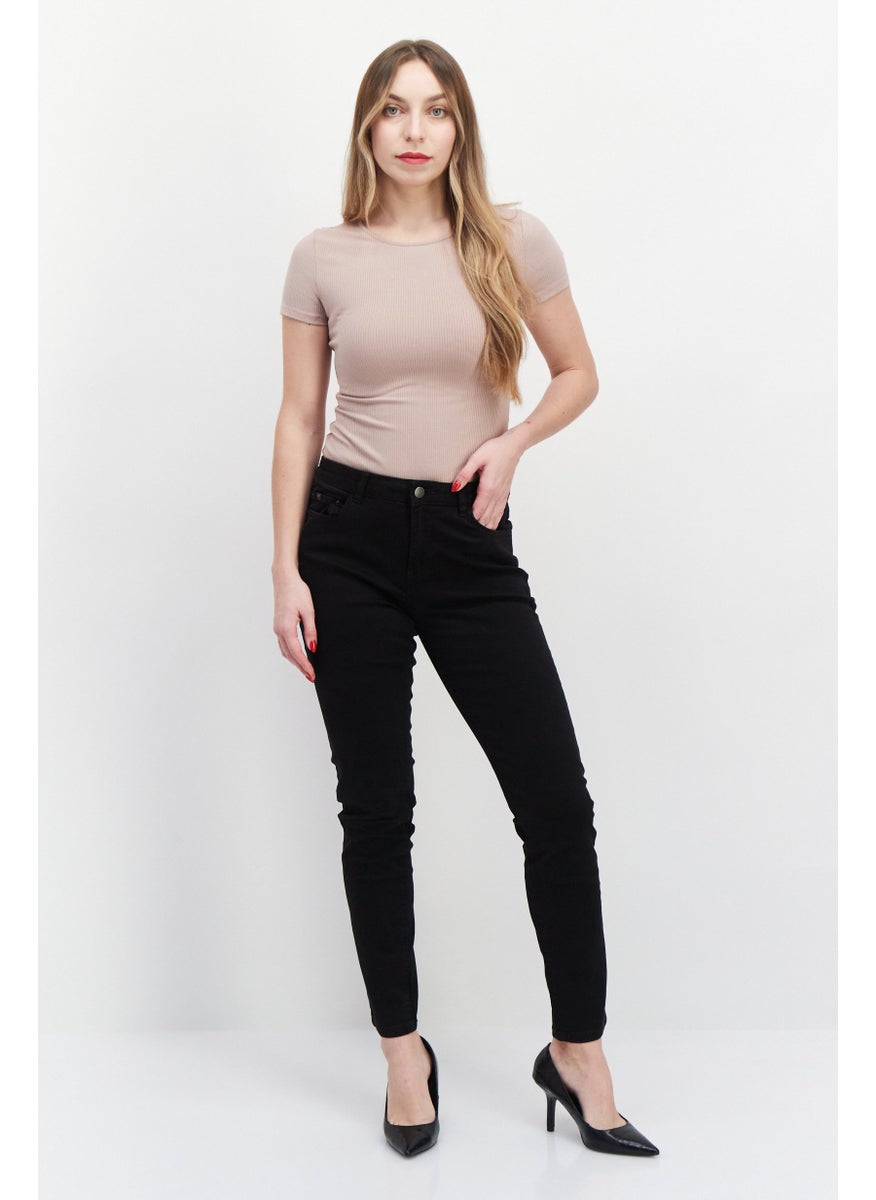 EDC Women Skinny Fit Plain Stretchable 30 Length Jeans, Black  - Image 4