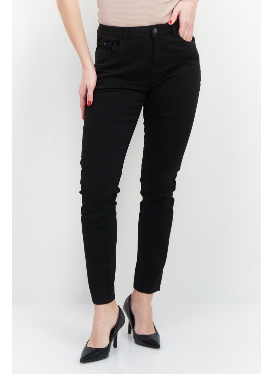 EDC Women Skinny Fit Plain Stretchable 30 Length Jeans, Black  - Image 1