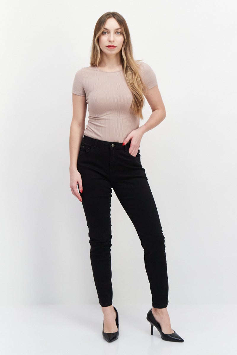 EDC Women Skinny Fit Plain Stretchable 30 Length Jeans, Black - Image 4