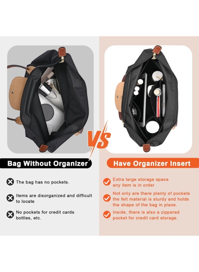 Felt Purse Organizer Insert for Longchamp Le Pliage M Handbag Insert (Medium, Black) - Image 3