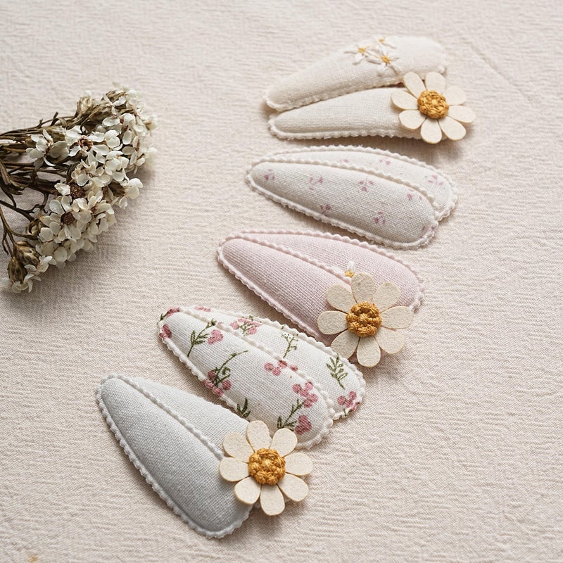 Fancy Clouds 20 Pack Baby Hair Clips for Girls Toddler,Neutral Fabric Snap Clips Pins With Embroidery Daisy Flower Butterfly,Handmade Hair Accessories Barrettes for School Age Kids Children Gifts - Image 4