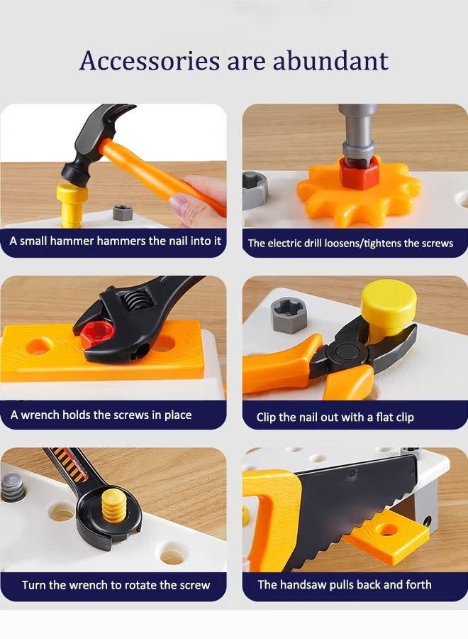 58PCS Electric drill screwing toys Simulated electric drill DIY toys Children's Repair Kit Screw assembly and disassembly toys With electric drill and engineering cap Educational toys Toys for boys - Image 5