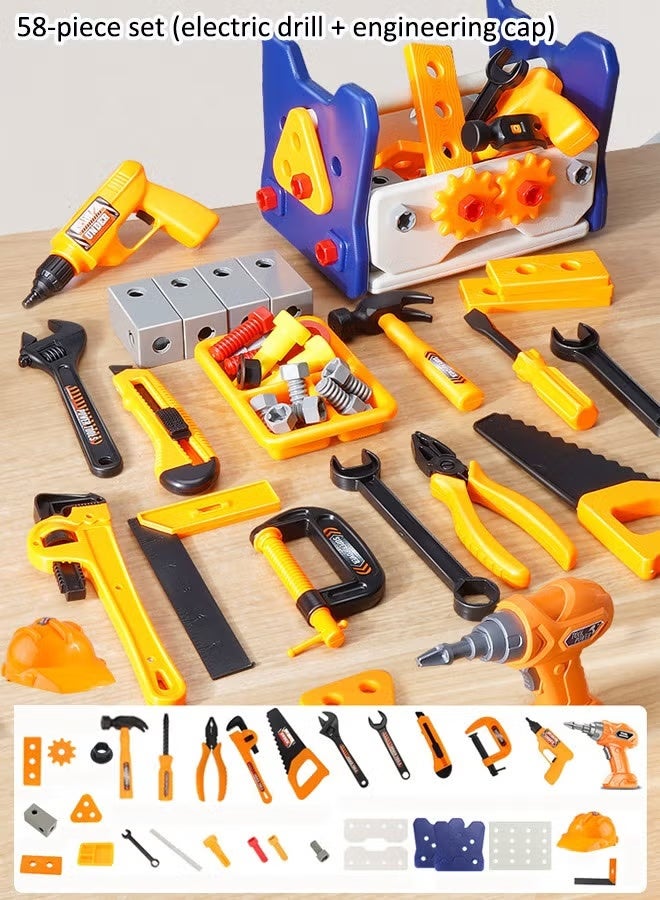 58PCS Electric drill screwing toys Simulated electric drill DIY toys Children's Repair Kit Screw assembly and disassembly toys With electric drill and engineering cap Educational toys Toys for boys - Image 3