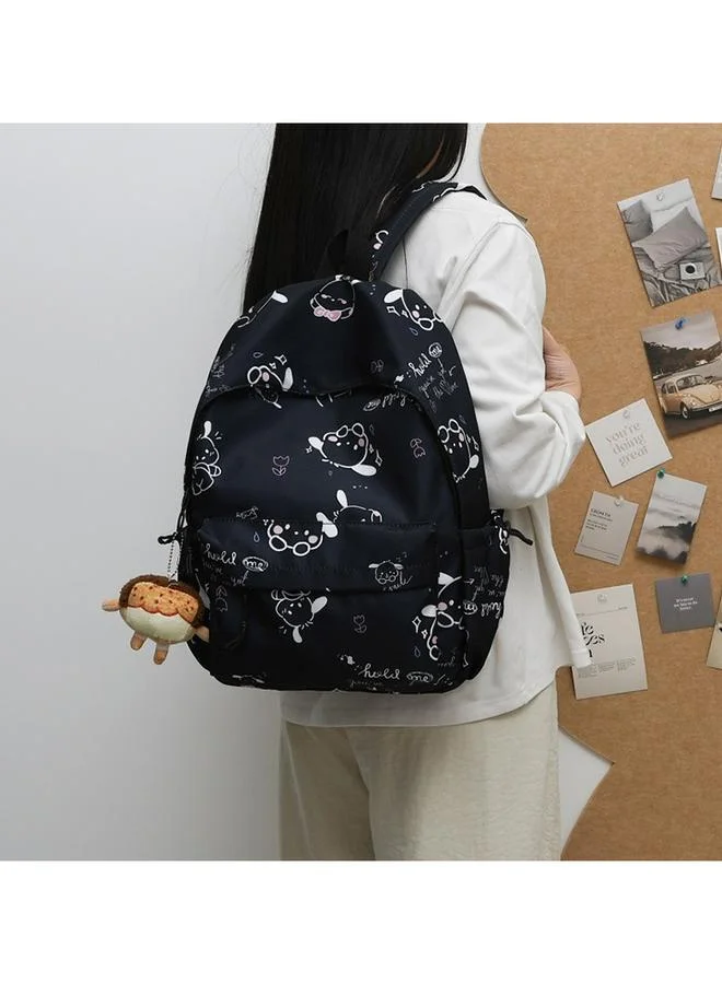 Take Two Black Printed Polyester Backpack with Zip Detailing