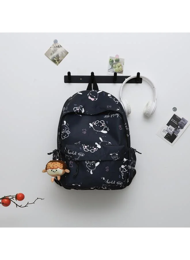 Take Two Black Printed Polyester Backpack with Zip Detailing