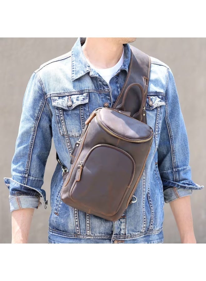 Goolink Men's Full Genuine Leather Shoulder Bag, Everyday Travel Backpack, Men's Crossbody Bag, Men's Leather Chest Bag Model GL42612 - Image 5