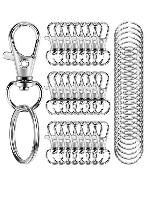 50 metal lobster claw clasps with key rings, 25 key chain clip hooks and 25 key chain rings, key chain accessories, key chain ring craft making kit