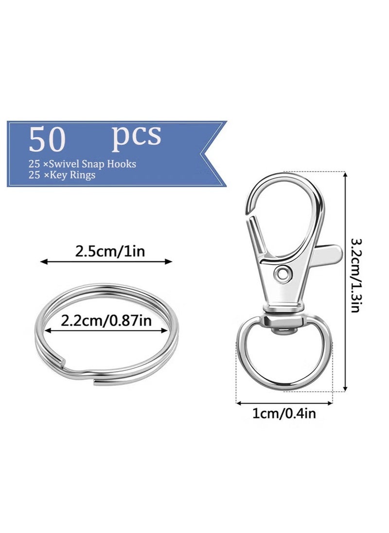 50 metal lobster claw clasps with key rings, 25 key chain clip hooks and 25 key chain rings, key chain accessories, key chain ring craft making kit