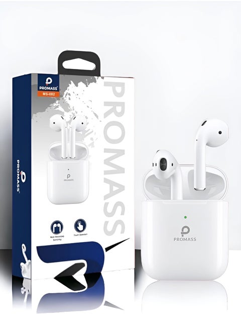 Original Bluetooth headset from Promas, first version, a wireless Bluetooth headset that supports wireless charging, features clear sound and noise isolation, works on all mobile phones such as iPhone