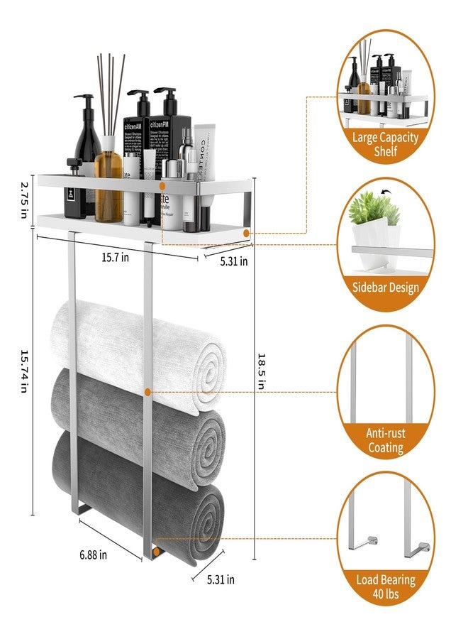 Xstydes Towel Rack Wall Mounted, Metal Towel Holder with Wooden Shelf for Folding Large Towels, Towel Storage for Small Bathroom Organizer Decor or RV Camping, Silver - Image 4