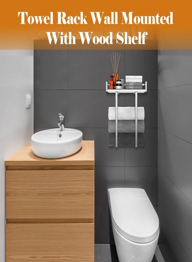 Xstydes Towel Rack Wall Mounted, Metal Towel Holder with Wooden Shelf for Folding Large Towels, Towel Storage for Small Bathroom Organizer Decor or RV Camping, Silver - Image 3