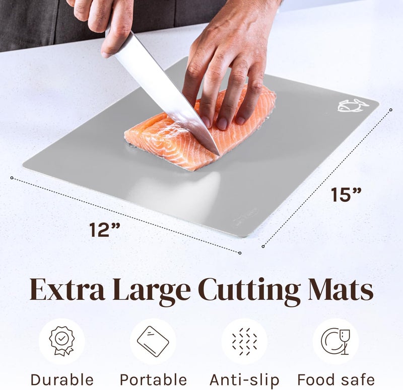 Cooler Kitchen Extra Thick Flexible Plastic Cutting Board Mats with Food Icons & EZ-Grip Waffle Back, (Set of 6) Dishwasher Safe - Image 2
