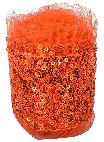 GOELX Fashion Sequence Net Laces Orange for Dress/Sarees/lehangas/caps/Bags/Decorations/Borders, Crafts, Any Many More.. Pack of 4.25 Meters  - Image 1