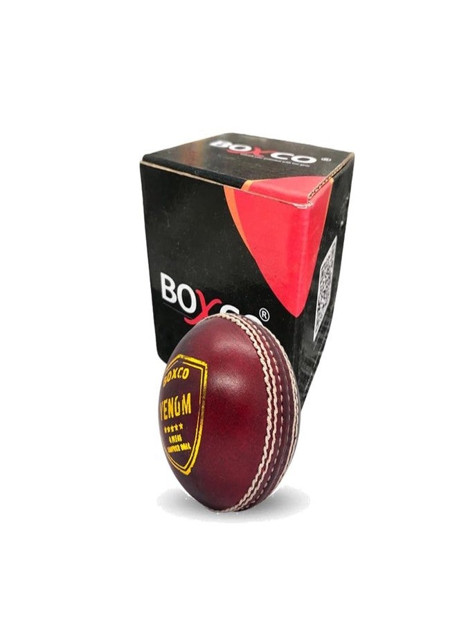 BOXCO Cricket Ball with Cotton Gloves, Hand Stitched Leather, 4-Part Construction, for T20, One Day, Test Matches (Venom Red) - Image 3