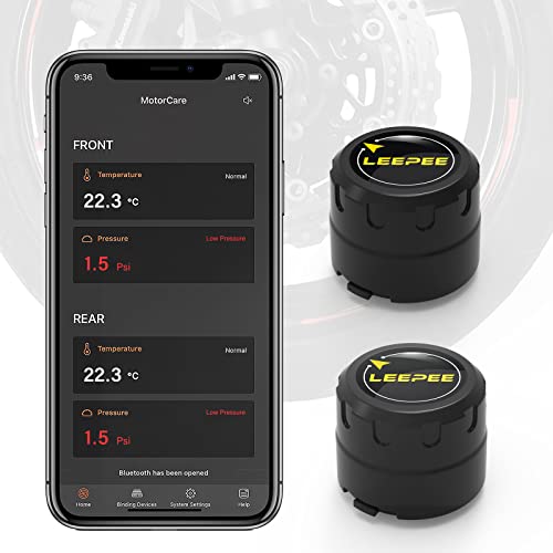 leepee Motorcycle Tire Pressure Monitoring System, Tire Pressure and Temperature Alarm, Wireless Motorcycle TPMS with 2 External Sensors, Support iOS and Android - Image 1