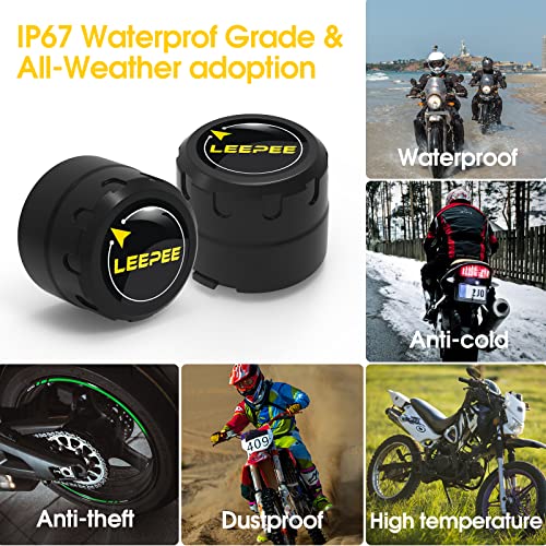 leepee Motorcycle Tire Pressure Monitoring System, Tire Pressure and Temperature Alarm, Wireless Motorcycle TPMS with 2 External Sensors, Support iOS and Android - Image 3