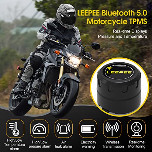 leepee Motorcycle Tire Pressure Monitoring System, Tire Pressure and Temperature Alarm, Wireless Motorcycle TPMS with 2 External Sensors, Support iOS and Android - Image 2
