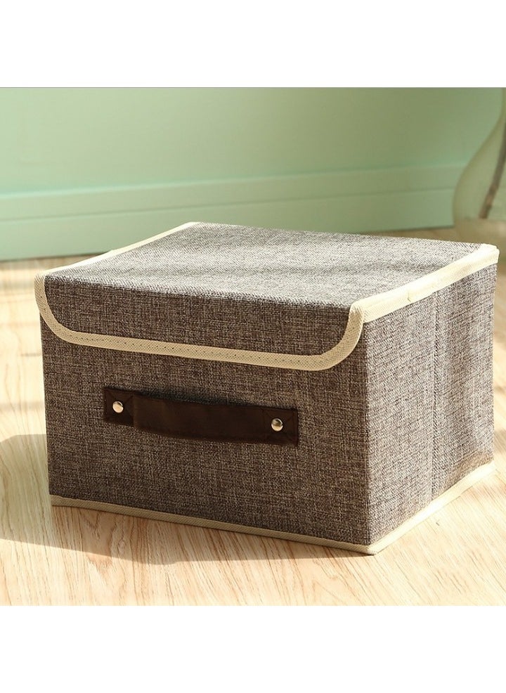 3pc Storage Bins with Lids, Foldable Storage Boxes with Lids and Leather Handle, Closet Organizers for Clothes Storage, Linen Fabric Storage Baskets Washable 38cm×25cm×25cm