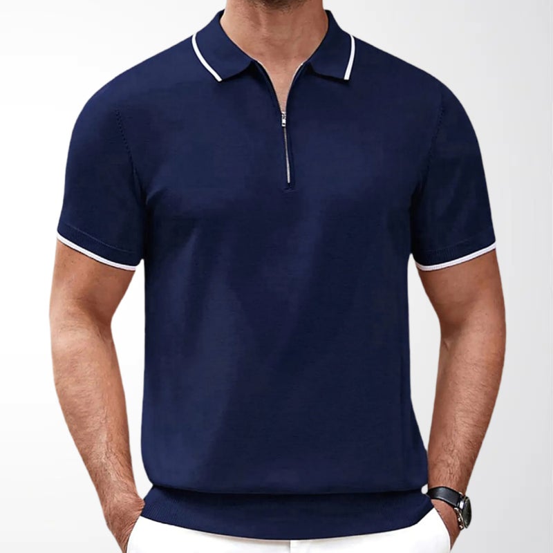 Men's Summer Half Zip Knit Polo Shirt Casual Business Top - Image 3