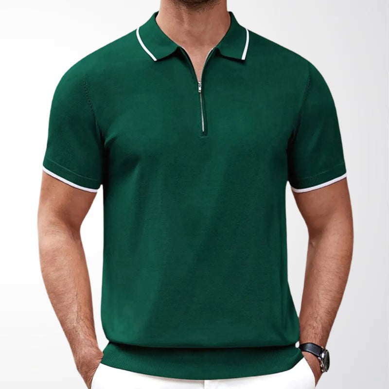 Men's Summer Half Zip Knit Polo Shirt Casual Business Top - Image 2