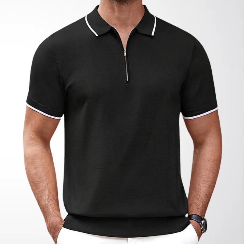 Men's Summer Half Zip Knit Polo Shirt Casual Business Top - Image 4