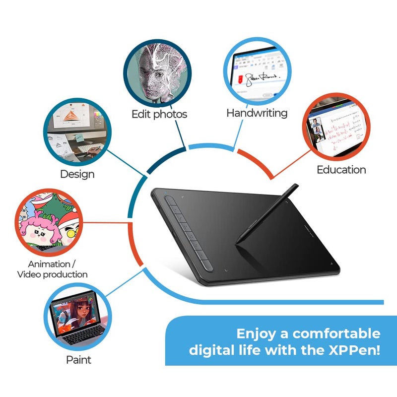 XPPen Deco MW Drawing Tablet with X3 Chip Stylus, Bluetooth v5.0 chip, 8 Shortcut Keys, 8192 Levels of Pressure Sensitivity, X3 Elite Stylus and Fully-Laminated Display- Black - Image 3