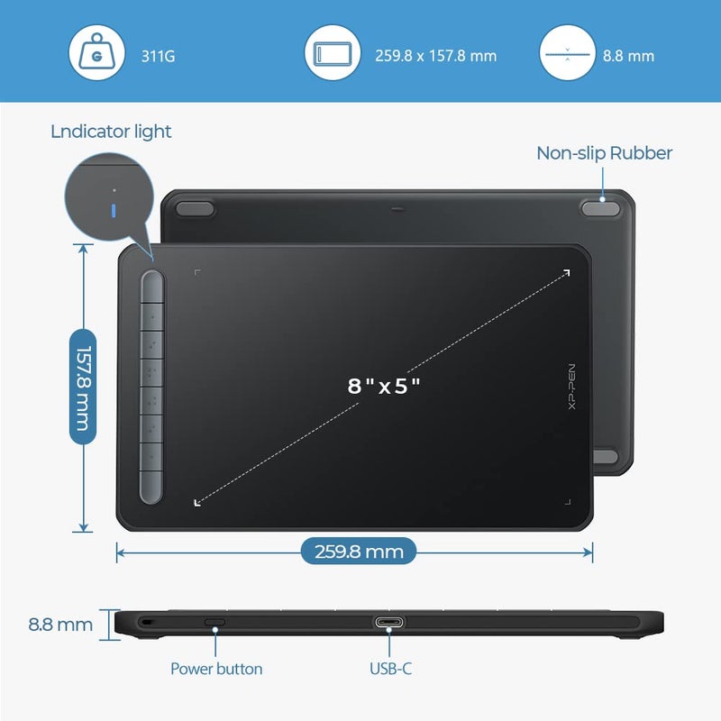 XPPen Deco MW Drawing Tablet with X3 Chip Stylus, Bluetooth v5.0 chip, 8 Shortcut Keys, 8192 Levels of Pressure Sensitivity, X3 Elite Stylus and Fully-Laminated Display- Black - Image 2