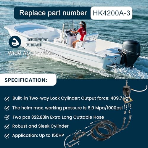Bonbo Outboard 150HP Hydraulic Steering Kit Boat Marine System for Single Station, Single-Engine use Built-in Two-Way Lock Cylinder,150HP Pump and High-Strength Nylon Hose - Image 3