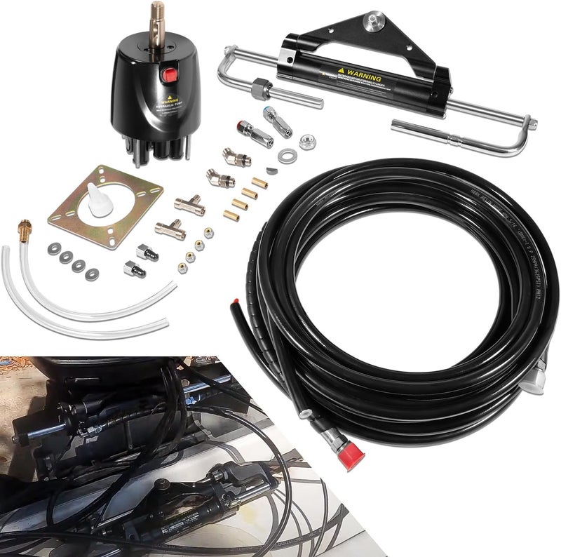 Bonbo Outboard 150HP Hydraulic Steering Kit Boat Marine System for Single Station, Single-Engine use Built-in Two-Way Lock Cylinder,150HP Pump and High-Strength Nylon Hose - Image 1