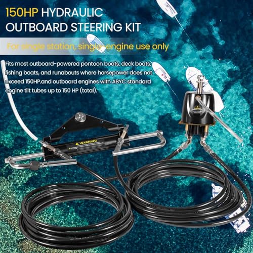 Bonbo Outboard 150HP Hydraulic Steering Kit Boat Marine System for Single Station, Single-Engine use Built-in Two-Way Lock Cylinder,150HP Pump and High-Strength Nylon Hose - Image 2