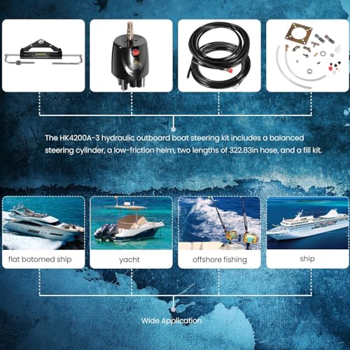 Bonbo Outboard 150HP Hydraulic Steering Kit Boat Marine System for Single Station, Single-Engine use Built-in Two-Way Lock Cylinder,150HP Pump and High-Strength Nylon Hose - Image 4