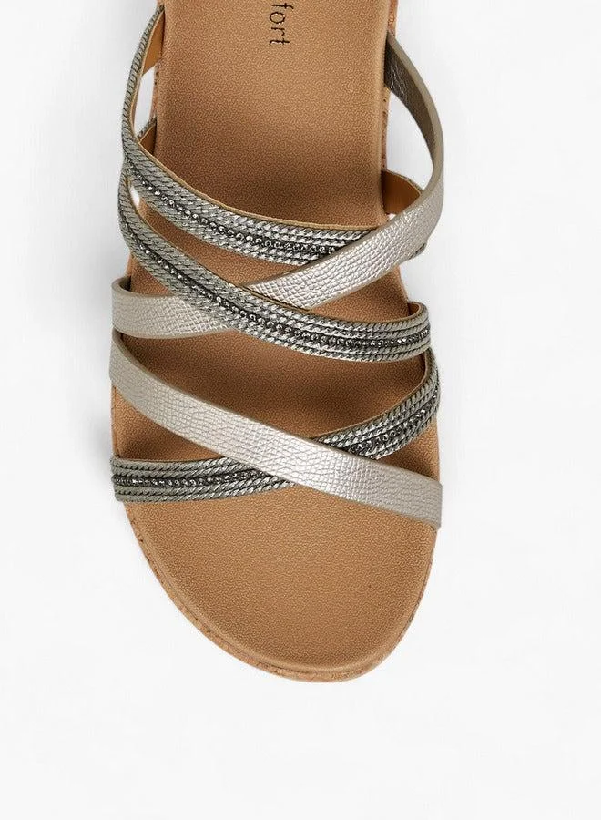 Le Confort Embellished Strappy Slip-On Sandals with Wedge Heels