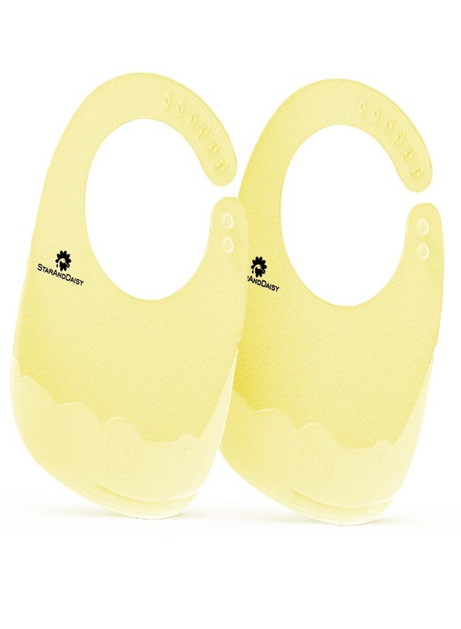 StarAndDaisy Reusable Silicone Baby Bib with Adjustable Buttons for Mess-Free Feeding, Weaning, and Easy Cleaning and Waterproof. (PACK OF 2-YELLOW) - Image 1