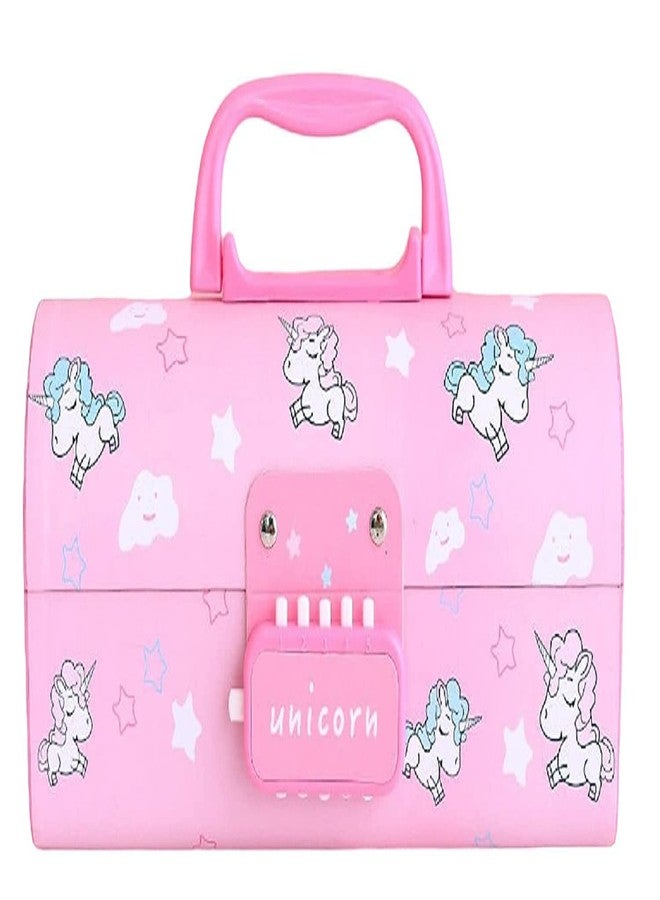 FROWWY Plastic Pen & Pencil Box for Kids - Suitcase Style Password Lock Case, Multi-Layer Stationary Organizer for Boys, Girls (Unicorn Pink) - Image 2