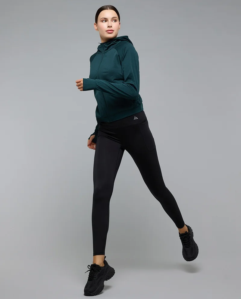 R&B Solid Hooded Active Jacket with Zipper Closure