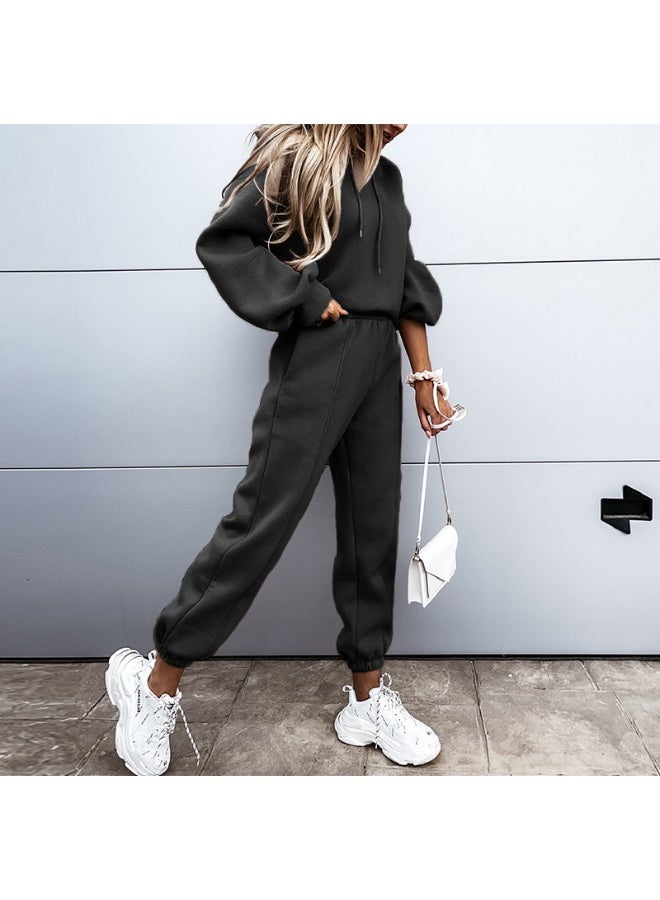 NIBEMINENT Autumn And Winter Women's Sports And Casual Hooded Sweatshirt Set Fashionable Loose Long Sleeve Trousers Two-piece Set - Image 2