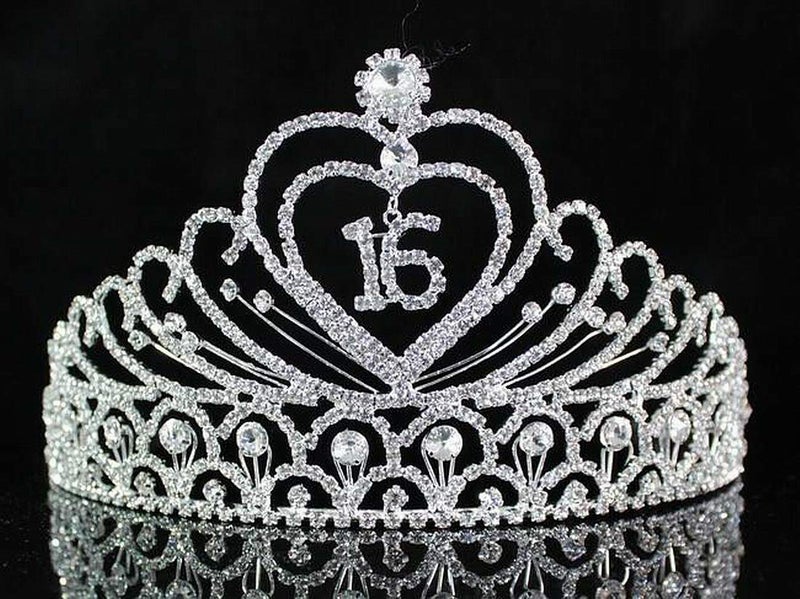 Janefashions Sweet Sixteen 16 Years Old 16th Birthday Party Clear White Austrian Rhinestone Crystal Metal Tiara Crown With Hair Combs Princess Silver T1629 - Image 4