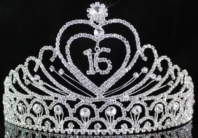 Janefashions Sweet Sixteen 16 Years Old 16th Birthday Party Clear White Austrian Rhinestone Crystal Metal Tiara Crown With Hair Combs Princess Silver T1629 - Image 2