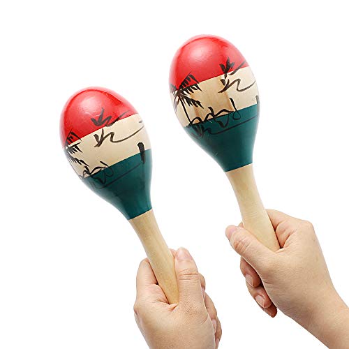 Musfunny Maracas Large Colorful Wood Rumba Shakers Rattle Hand Percussion of Sand of the Hammer Great Musical Instrument with Salsa Rhythm For Party,Games. (Colorful) - Image 2