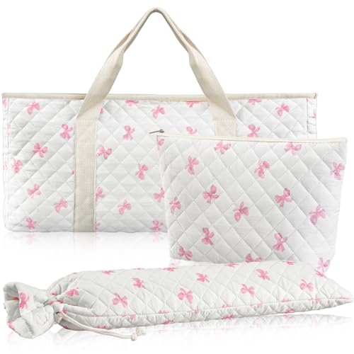 Shinylin 3 Pcs Empty Mahjong Bag Set Thickened Mini Bow Quilted Carrying Bag Set with Two Wrappers Card Bags Mahjong Racks and Card Pusher Drawstring Bags Case Only - Image 1